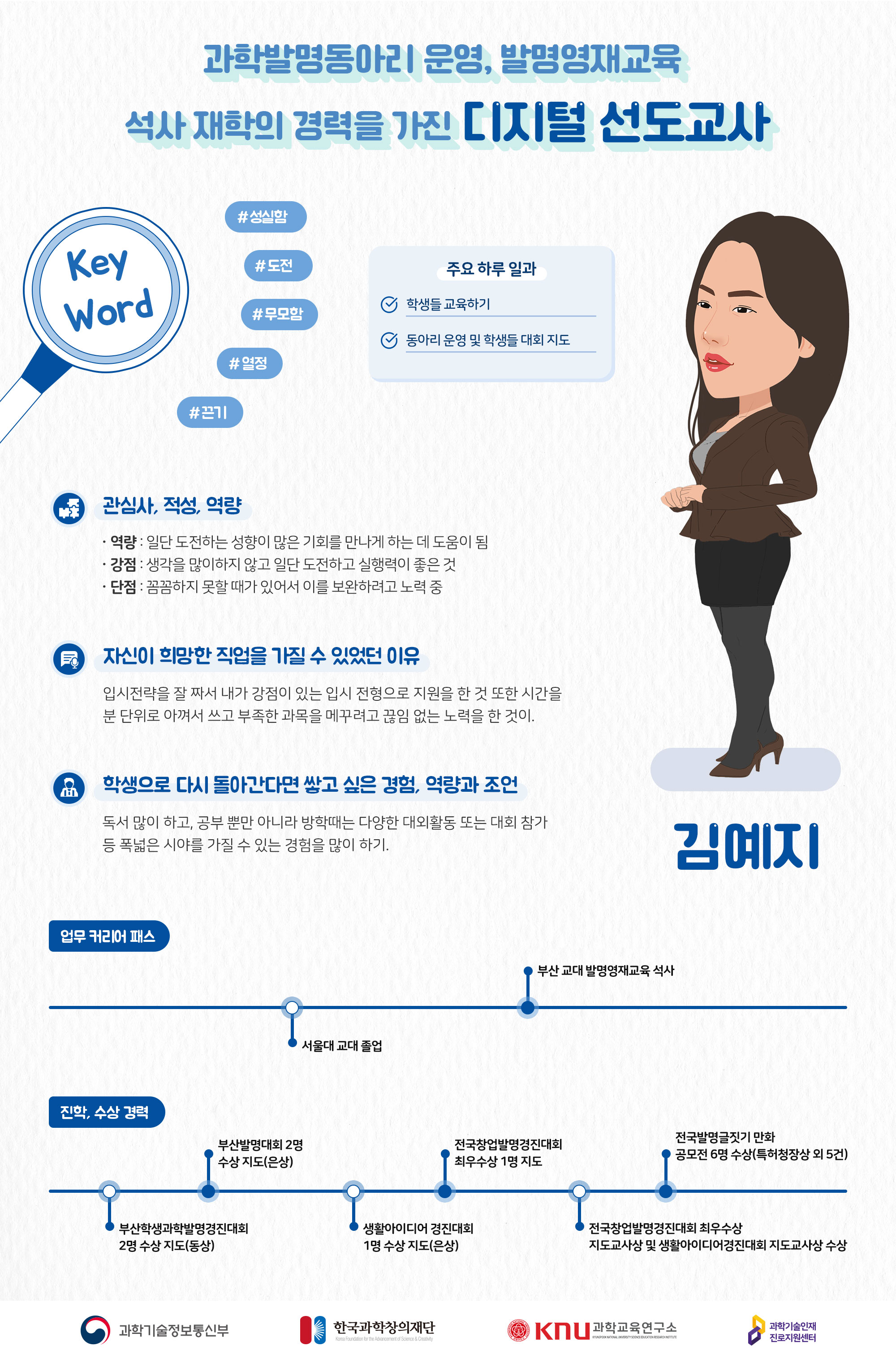 과학발명동아리 운영, 발명영재교육 석자 재학의 경력을 가진 디지털 선도교사 김예지 컨설턴트